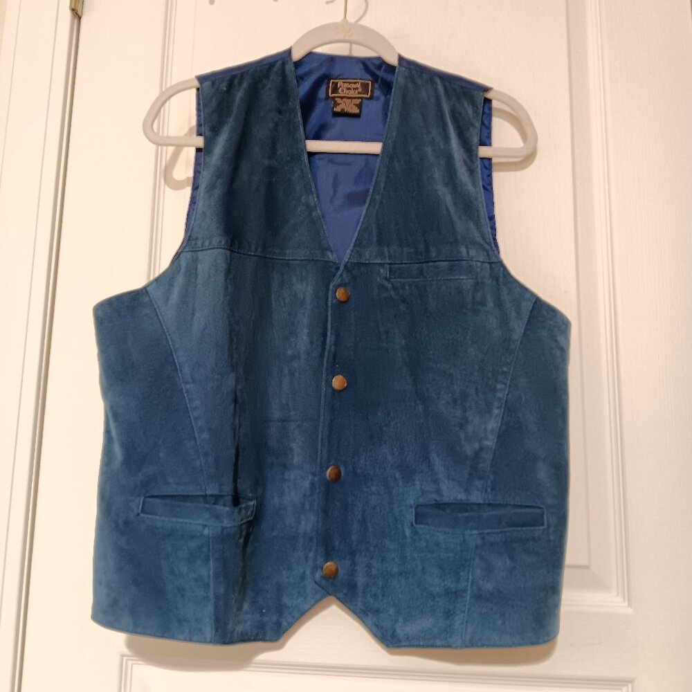 Men's "Personal Choice" Suede Vest with Snap closure / Blue / Size Large